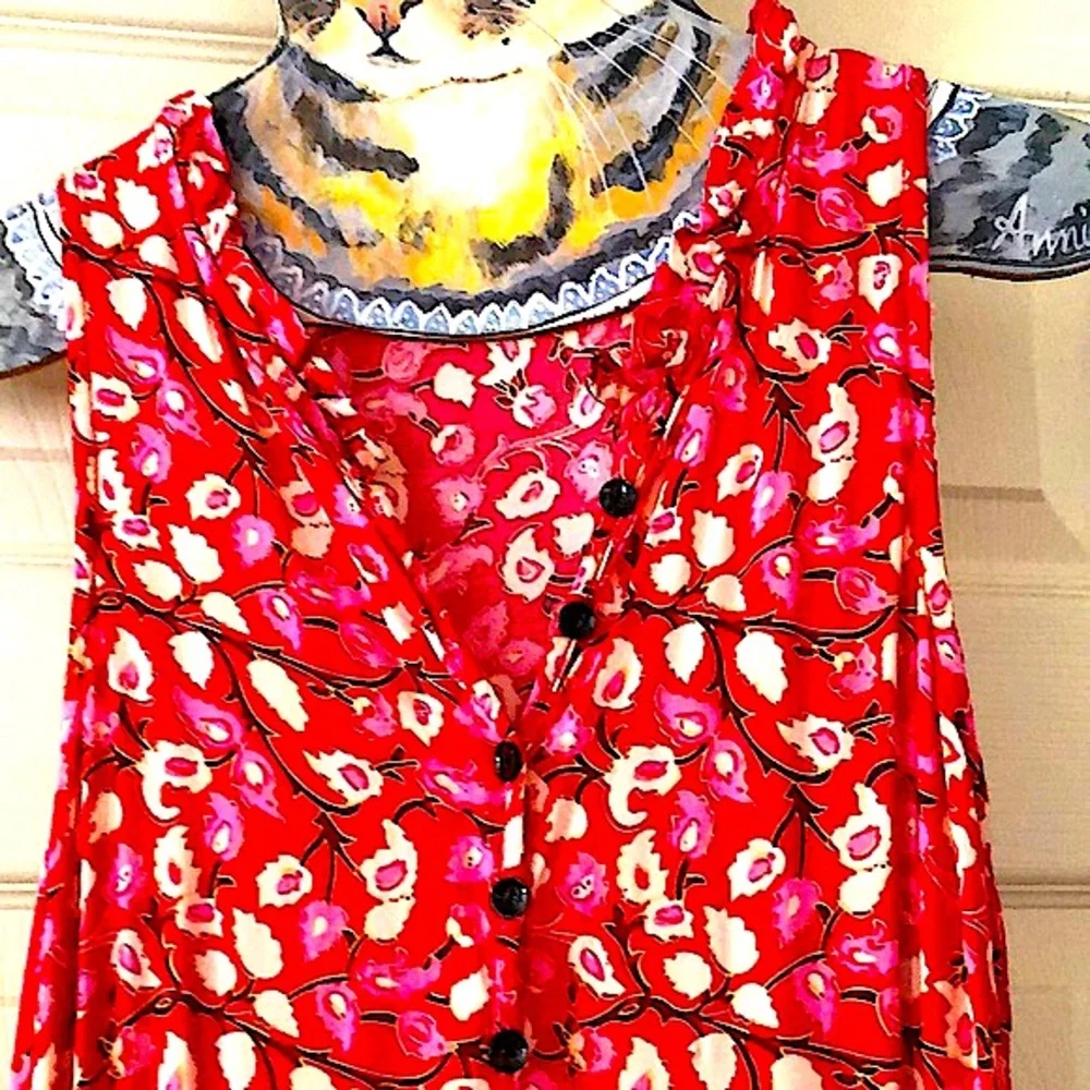 EUC- R Vivimos Summer Sleeveless Floral Print Button Up Bohemian Flowy Maxi - Picture 4 of 14